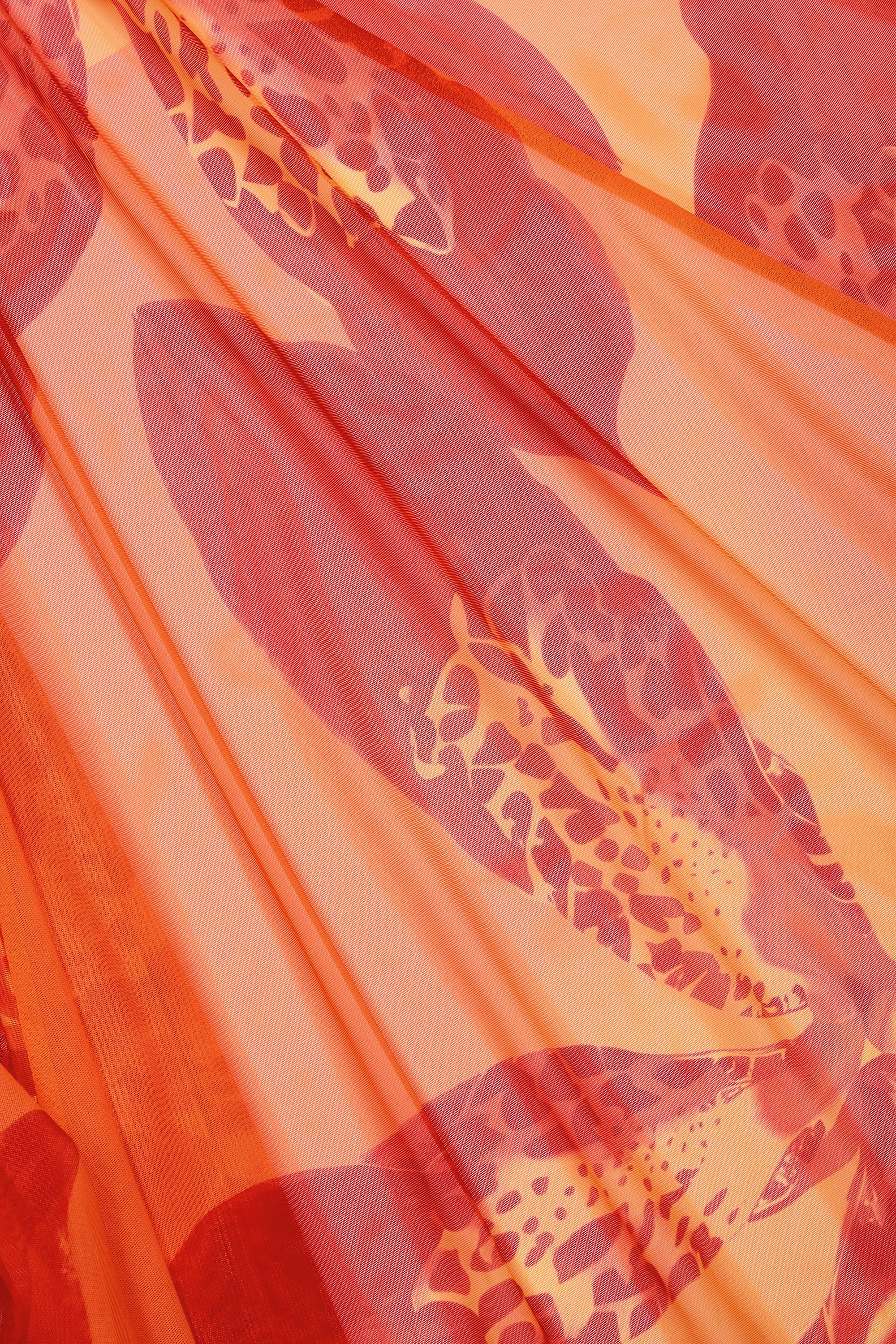 Ruched Hardware-Detail Fishtail Maxi Skirt in Orange Orchid Print - Image 7