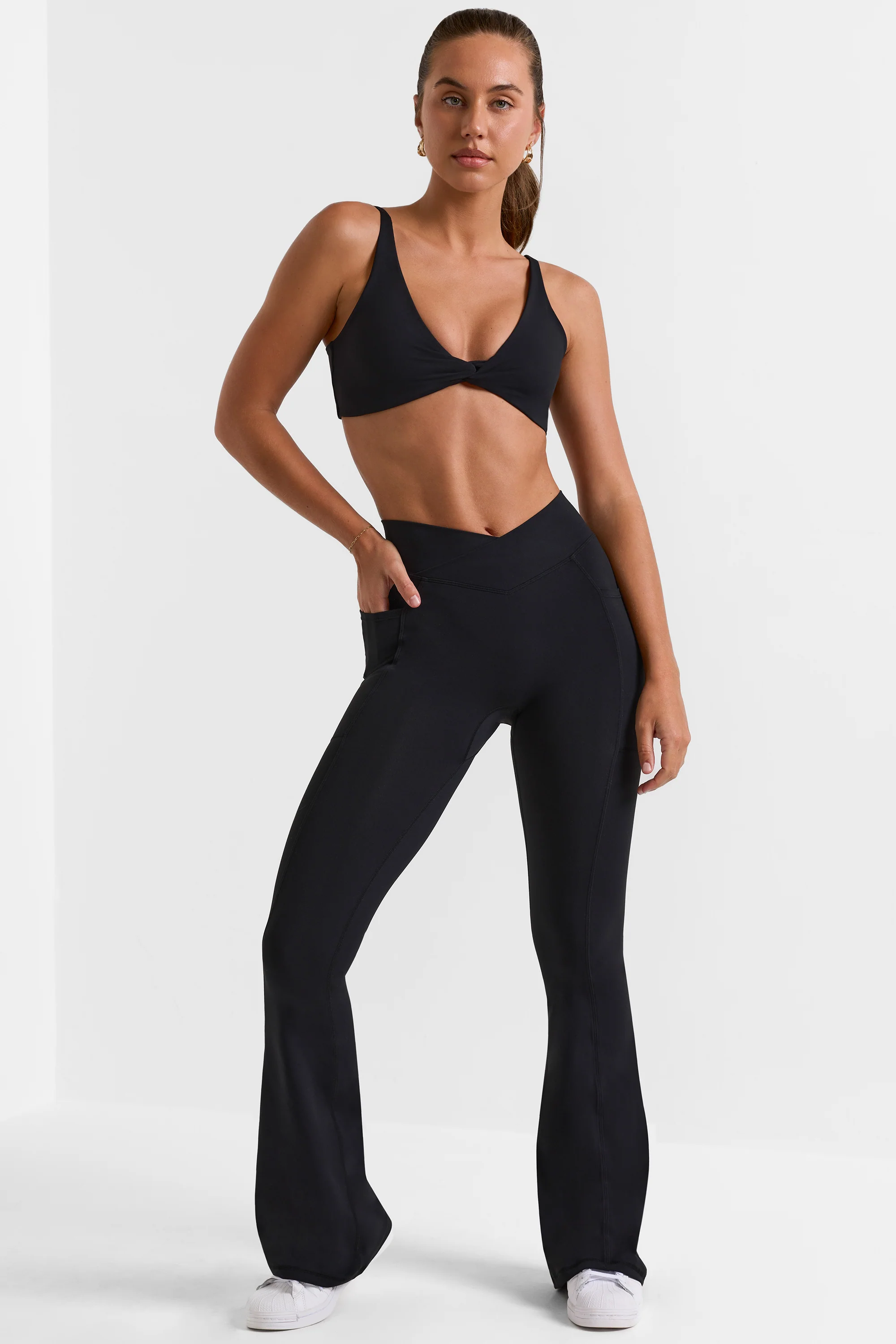 Soft Active V-Waist Flared Leggings in Black - Image 6